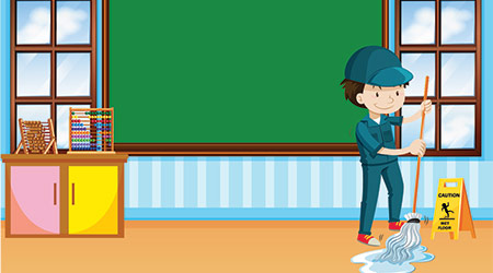 Janitor cleaning the classroom illustration
