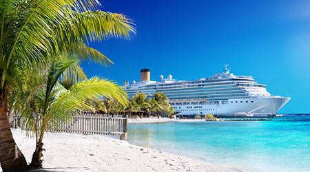 Cruise To Caribbean With Palm tree On Coral Beach
