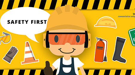 Construction worker repairman thumb up banner, safety first, health and safety                                                                        