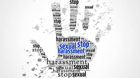 Stop Sexual Harassment sign words clouds shape isolated in white background