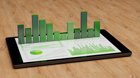 Ecology finance report of growth and sustainability on tablet computer
