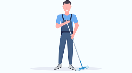 Illustration of man holding mop