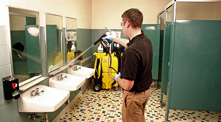 Cleaning restroom sink