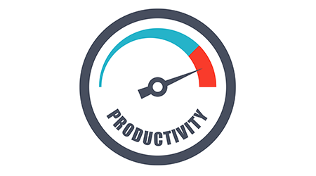 Increase productivity concept with tachometer and text productivity