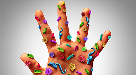 Bacteria on hands concept