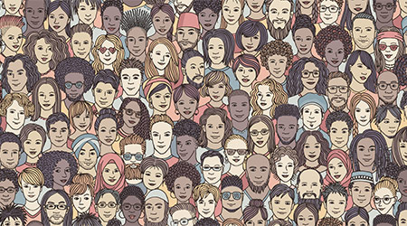 Vector image of a diverse crowd of people