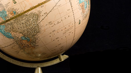 globe with focus on south america and south Atlantic ocean