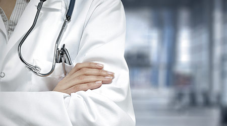 background of blue hosptial interior with free space and doctor place