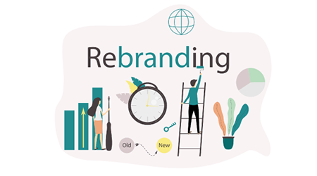 Flat vector illustration. Content marketing strategies for Rebranding of business. Concept of team work, people connecting.