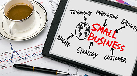 small business concept diagram hand drawing on tablet pc
