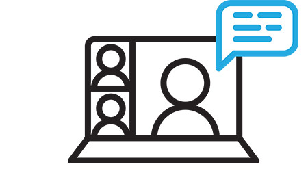 Video conference icon. People on computer screen. Home office in quarantine times. Digital communication. Internet teaching media.