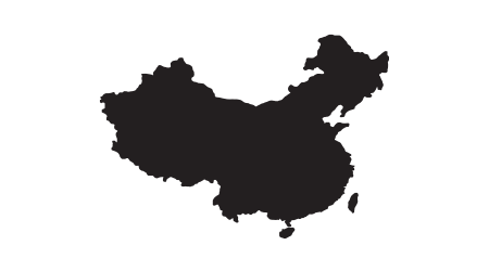 China map vector, isolated on white background. Black map template, flat earth. Simplified, generalized world map with round corners.