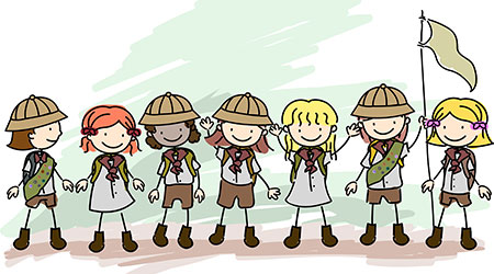 Illustration of Girl Scouts in a Line