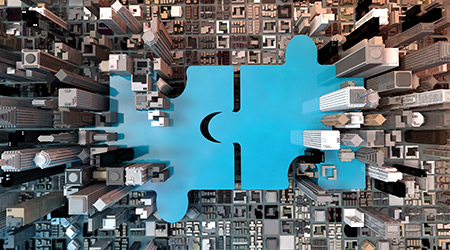 merger and acquisition business concepts, join company on puzzle pieces, 3d rendering