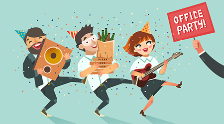 Cheers! Businessmen crowd going to the office party. Corporate event concept. Colorful vector illustration in flat style.