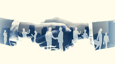 business partnership concept. Multiple exposure.