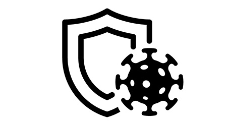 Immune system concept. Hygienic medical black shield protecting from coronavirus COVID-19 icon. Human immunity sign. Corona virus defense symbol vector isolated illustration