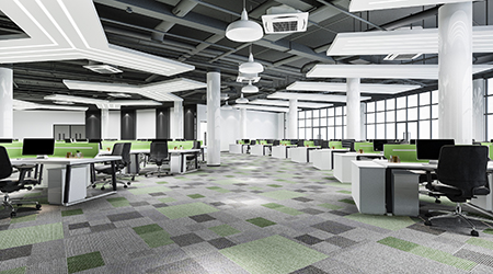 open office with carpeted floors