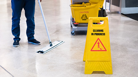 flat microfiber mop floor with floor safety signs to prevent slipping
