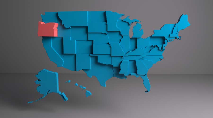 OREGON - State map with 3D rendering of the United States.
