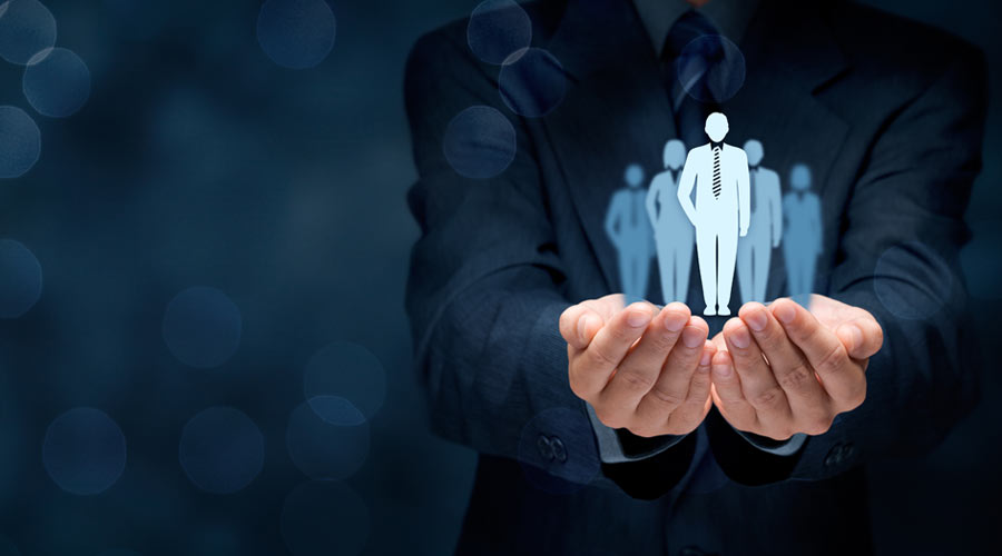 Influencer (opinion leader, team leader, CEO, market leader) and another business leading concepts, wide banner composition with bokeh in background.
