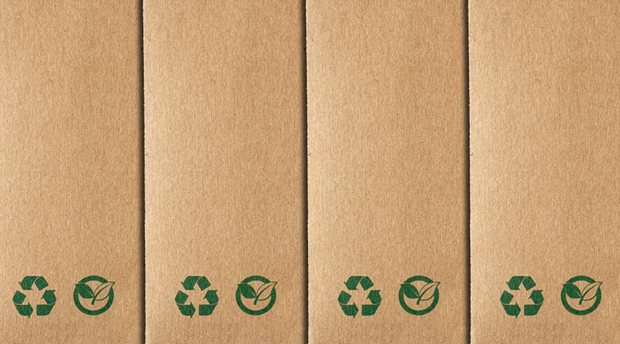 Eco packaging background. Recycling paper bag brown shopping, that do not cause harm to the environment. Recycling and ecology sign. Ecologic craft package.