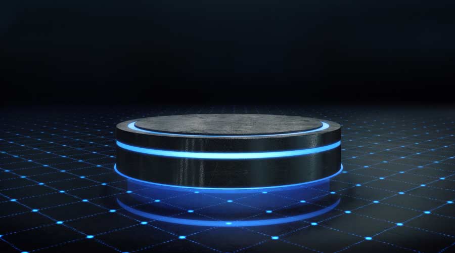 Pedestal for display,Platform for design,Blank product stand with light glow.3D rendering.