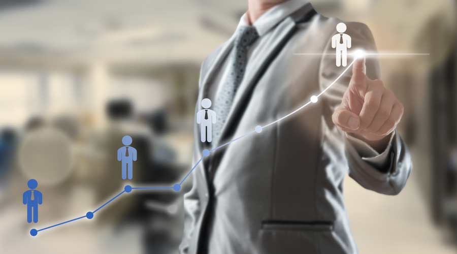 Businessman working with digital visual object, human resource concept
