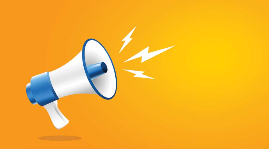 3d realistic style megaphone vector Illustration on yellow banner background, concept of join us, job vacancy and announcement in modern flat cartoon style design