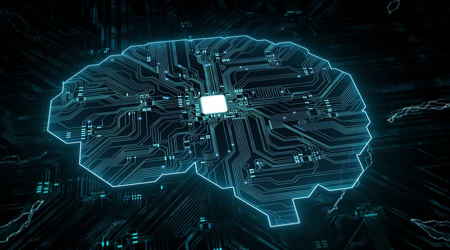 Artificial intelligence (AI), data mining, deep learning modern computer technologies. Futuristic Cyber Technology Innovation. Brain representing artificial intelligence with printed circuit board (