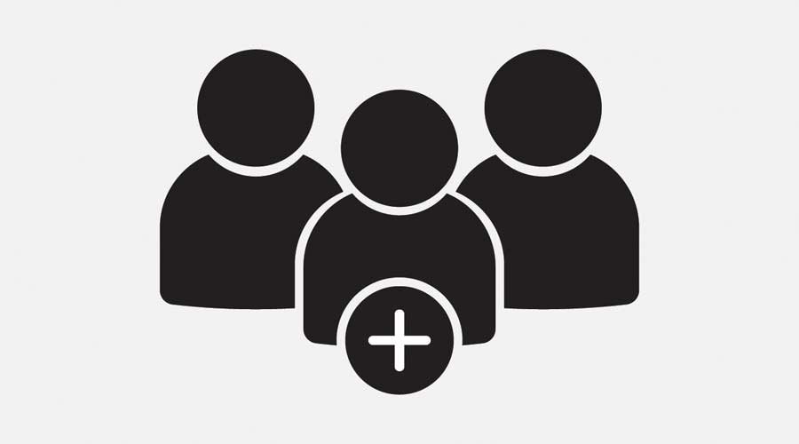 Add users icon. Group of people, team group, work group icon. Filled vector icon. Add group vector icon, add friends vector sign, social communicatio