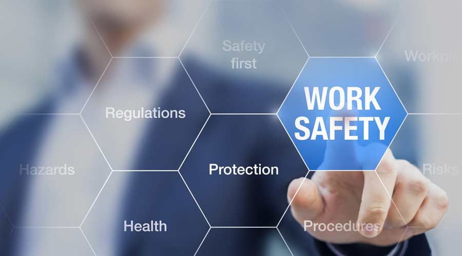 Businessman presenting work safety concept, hazards, protections, health and regulations