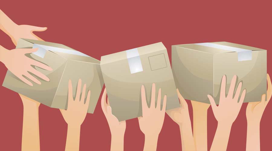 Illustration of Volunteers Carrying Donation Boxes