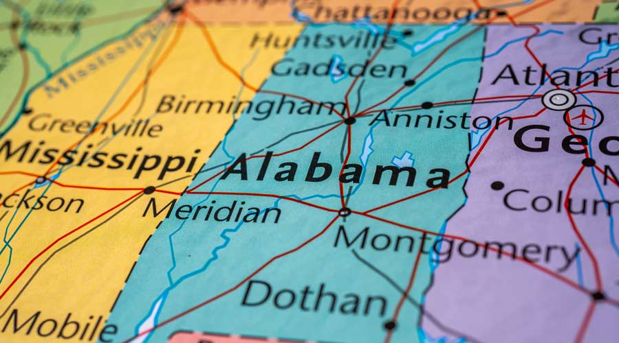 Alabama on the map of USA