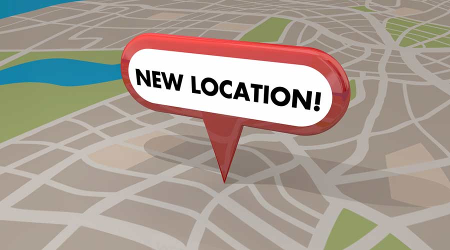 New Location Store Business Grand Opening Pin Map 3d Illustration