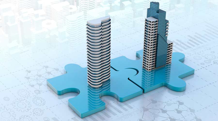 merger and acquisition business concepts, join company on puzzle pieces, 3d render