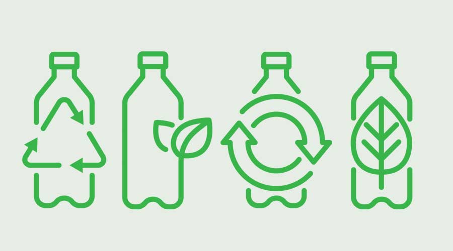 Eco bottle icons set. Outline style. Isolated on white background.