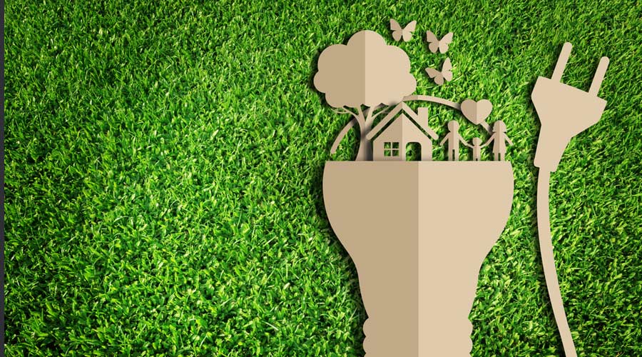 Paper cut of eco on green grass