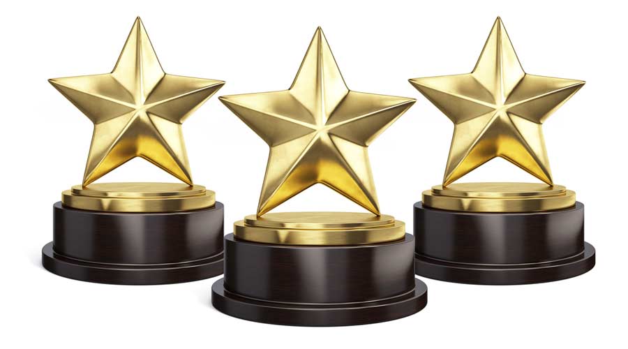 3 stars representing award wins
