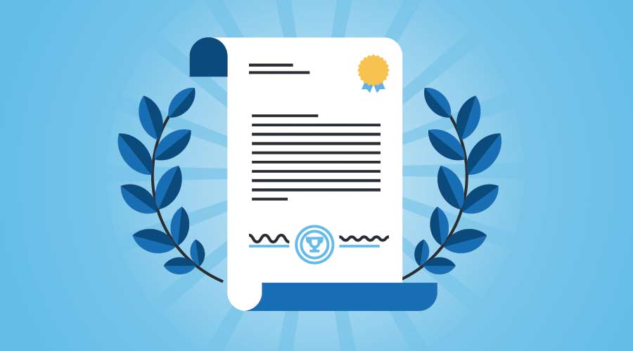 Flat line design website banner for certificate, diploma. Modern vector illustration for web design, marketing and print material