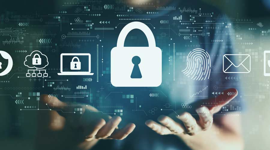 Internet network security concept with young man in the night