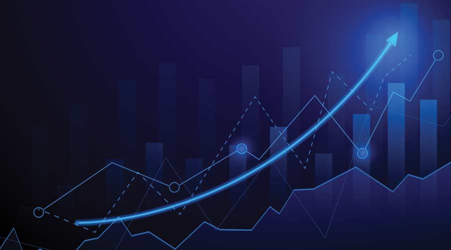 Business candle stick graph chart of stock market investment trading on blue background. Bullish point, Trend of graph. Eps10 Vector illustration.