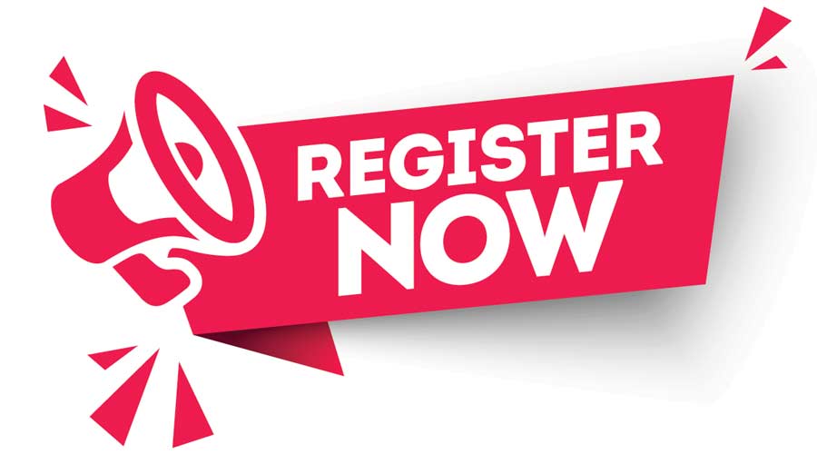 red vector banner register now with megaphone