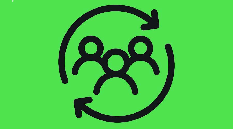 Illustration of people with arrow icon on white background