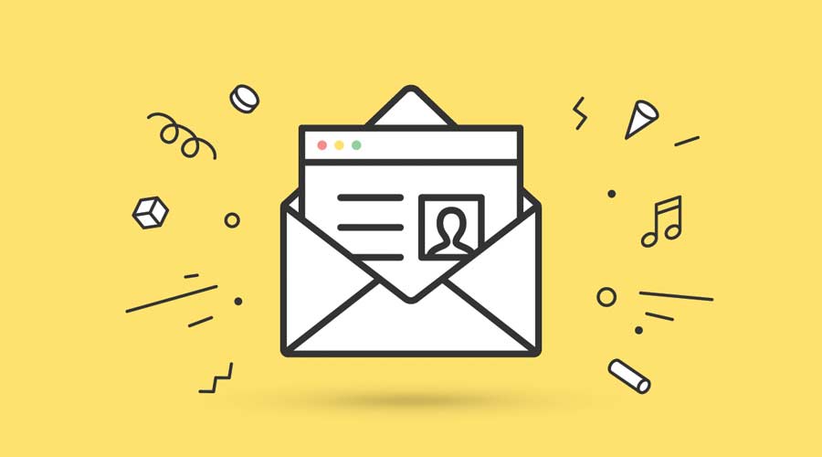 Icon of new open mail envelope. White mail envelope and letter or icon file. Email icon or message. Icon of open mail envelope with explosive memphis graphic element. Vector Illustration