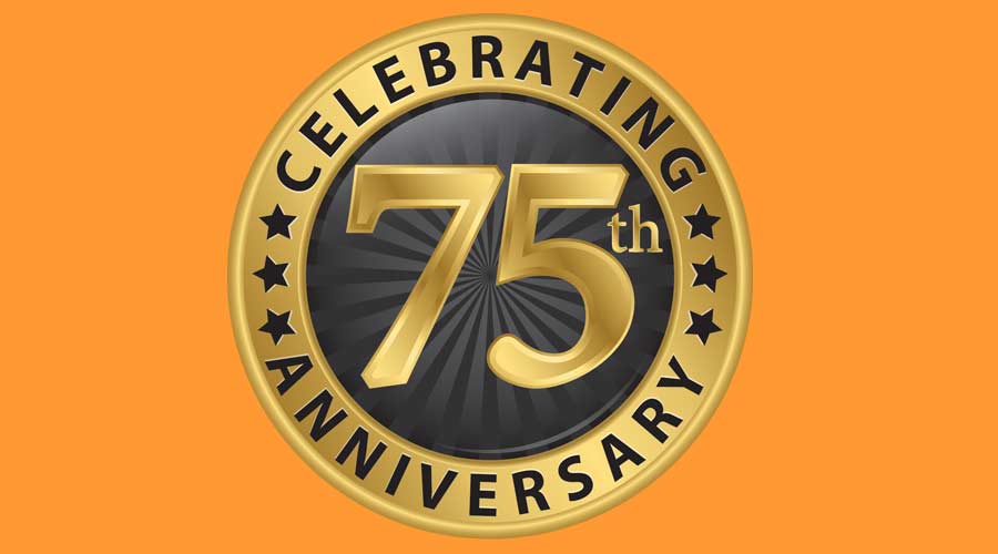 Celebrating 75th anniversary gold label, vector illustration