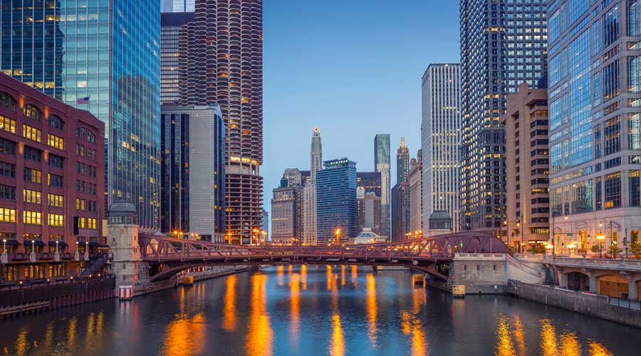 Chicago Downtown. Cityscape image of Chicago downtown during twilight blue hour.