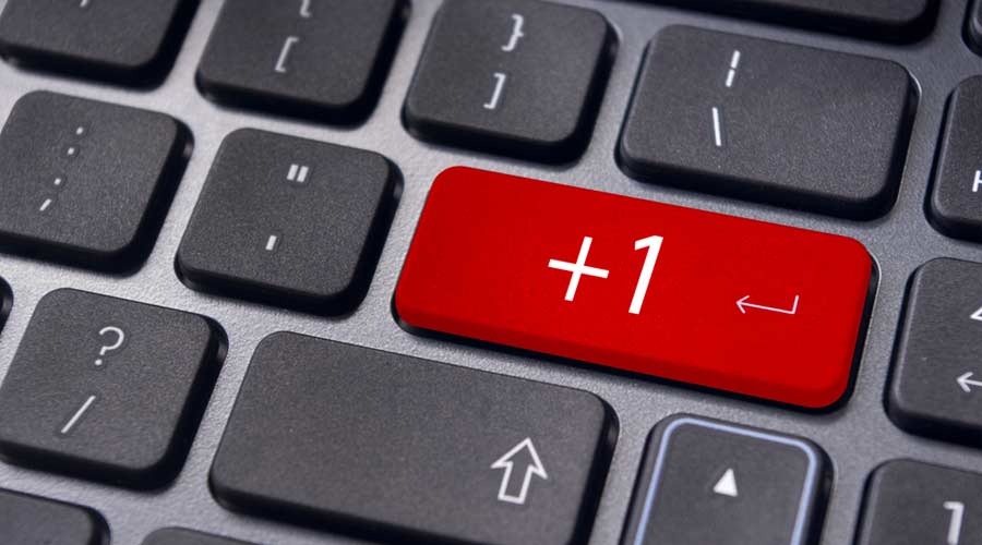plus one concepts on enter key of keyboard, for internet social media.