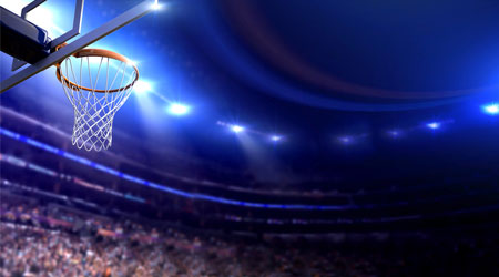 Professional basketball court arena background Stock Photo