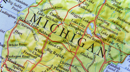 Geographic map of Michigan close